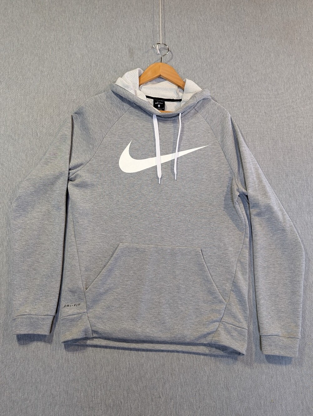 Nike Dri-Fit Hoodie Men's Medium Gray White Logo